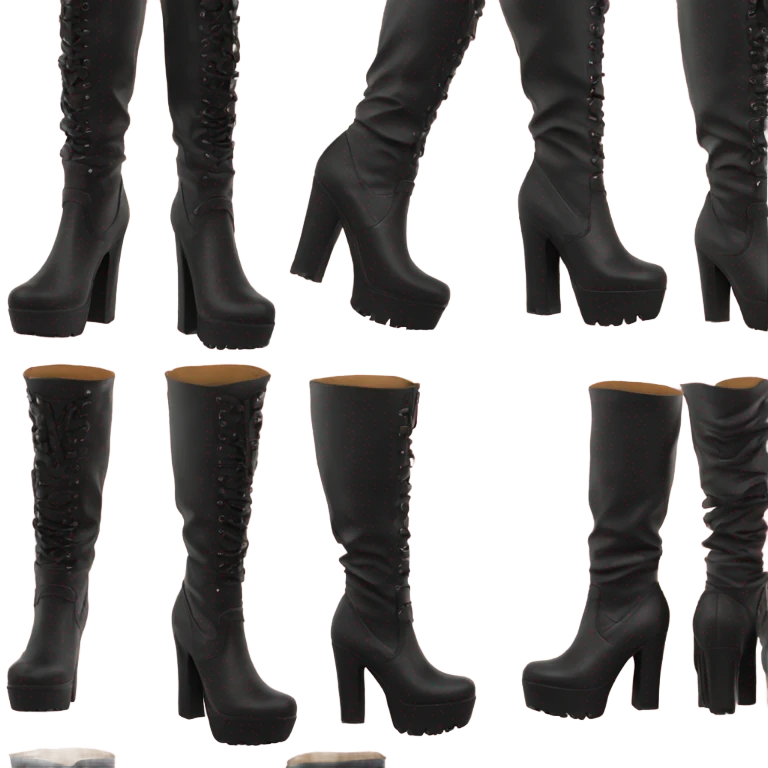 black knee high chunky heel boots emoji