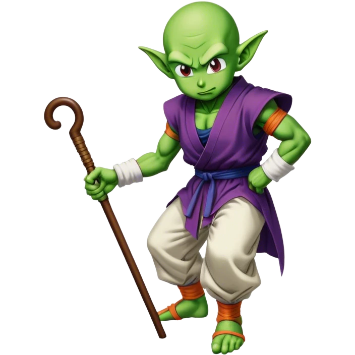 Piccolo from Dragon Ball hunched over using a cane emoji