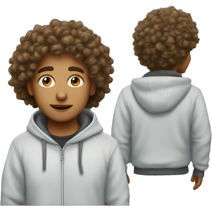 A person with curly hair and a sp5der hoodie emoji