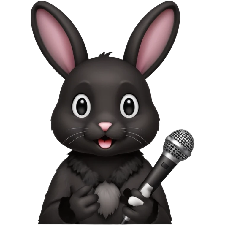 black bunnie singing , holding mic emoji
