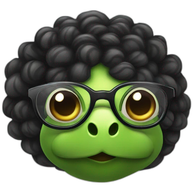 Sexy Turtle with glasses and long black curly hair emoji
