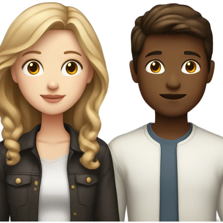 White girl with light brown hair and a white boy with dark brown hair kissing emoji