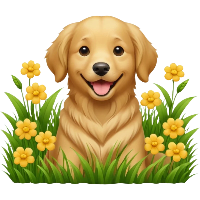 dog in flowered grass emoji