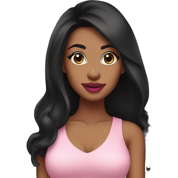Pretty esthetician with long black hair and pink top tan skin pretty eyes and pink lipstick emoji