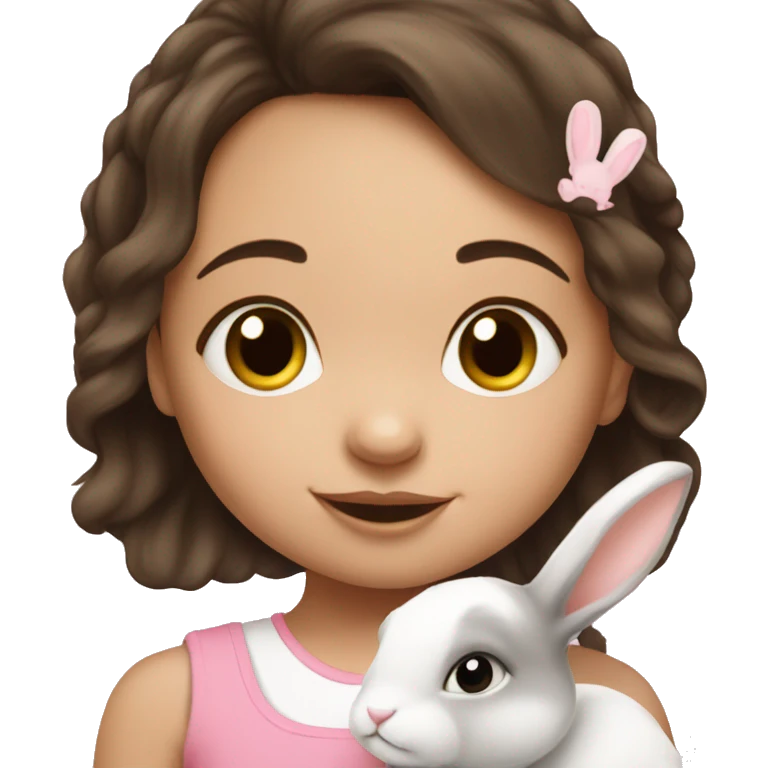 Baby girl brunette with little bunny emoji