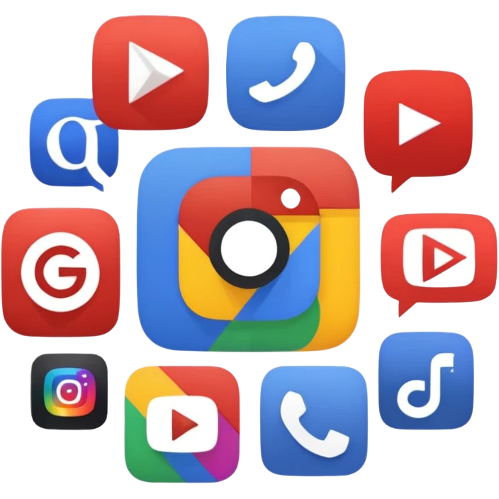 Make a image of Google app logo in the middle while other apps like Youtube, Netflix, TikTok, Instragram, And Facebook is circling it. Don't add date or time please emoji