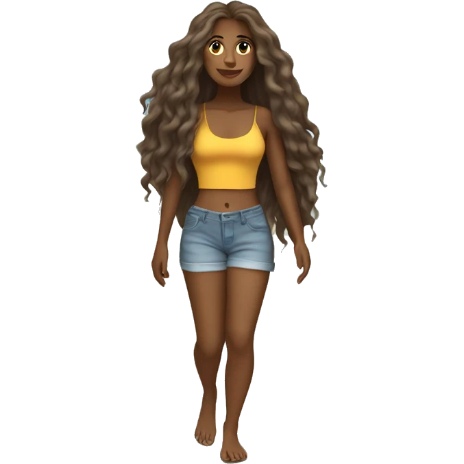 brownskin woman with very long hair going to beach emoji
