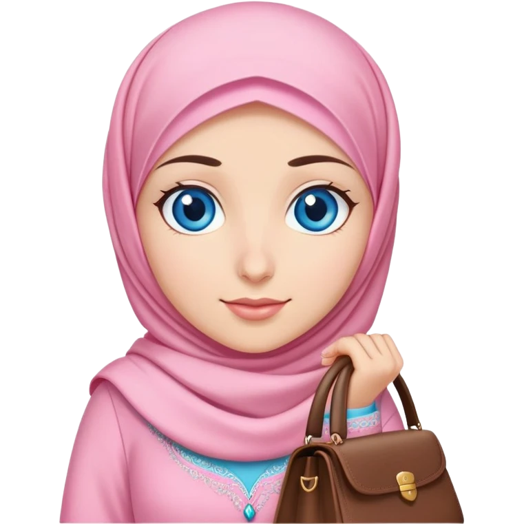 Turkish beautiful finish Konya girl blue eyes with pink hijab islamic dress and had on her hand bag emoji