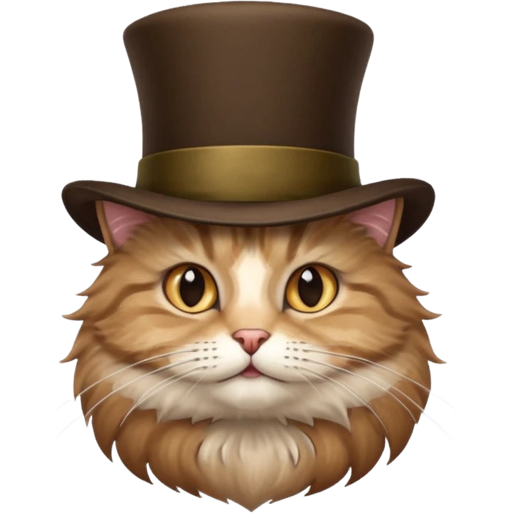 fluffy tabby cat wearing a brown top hat emoji