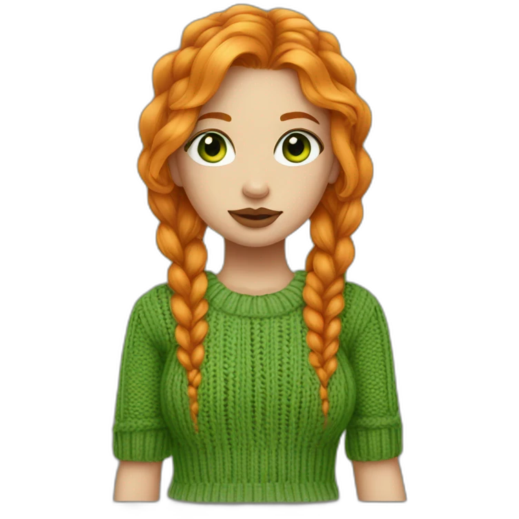orange hair with dark brown roots girl with green eyes and a septum piercing and green knitted shirt emoji