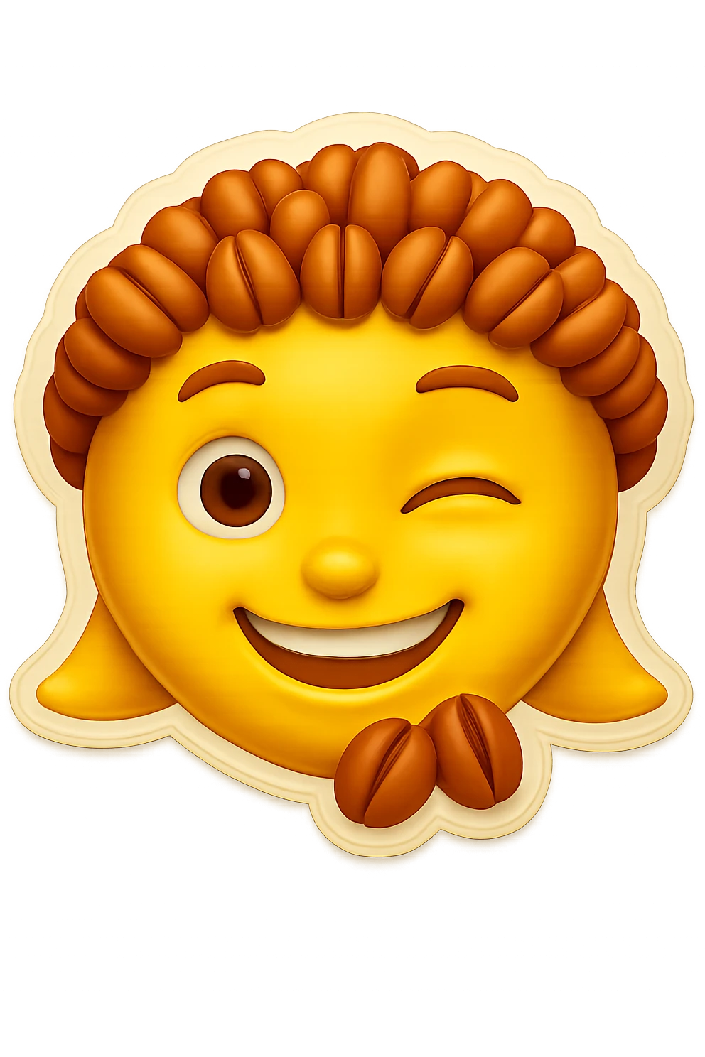 Add a second nut to the chin of the winking yellow iMessage-style face emoji, keeping the smile and style consistent with the retro stickers style. emoji