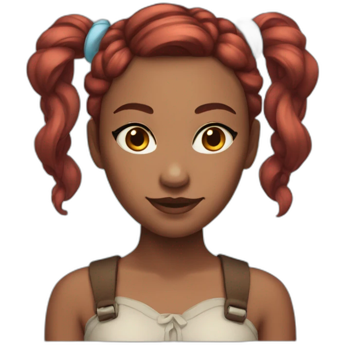 Woman with brown skin, fantasy red hair with two pigtails and light blue eyes  emoji