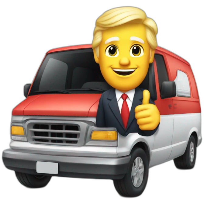 Donald Trump showing thumbs up while in a van emoji