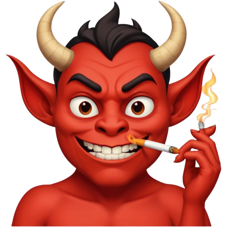 devil character inspired by the devil from The Emperor's New Groove, mischievous expression, smoking a cigarette, cartoonish emoji