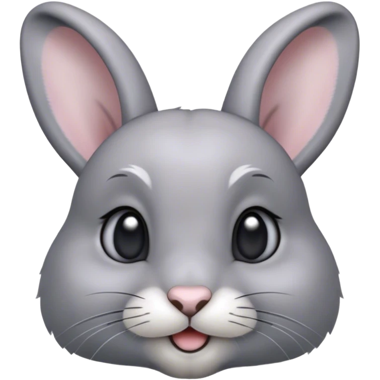 Cinematic Cute Grey Rabbit Portrait Emoji, Head tilted playfully and inquisitively, featuring a silky, smooth grey fur with soft, velvety textures, round, sparkling grey eyes filled with curiosity, Simplified yet irresistibly adorable features, highly detailed, glowing with a warm, friendly glow, high shine, affectionate and gentle, stylized with a touch of whimsy, bright and endearing, soft glowing outline, capturing the essence of a mischievous yet loving bunny, so playful it feels like it could hop out of the screen and into your arms! emoji