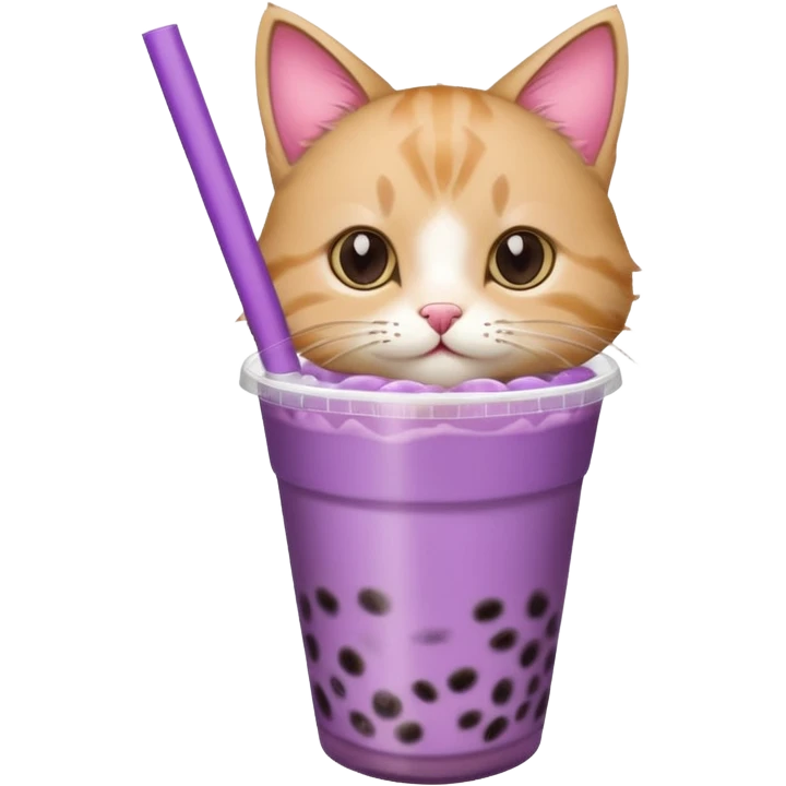 a cat drinking a purple bubble tea emoji