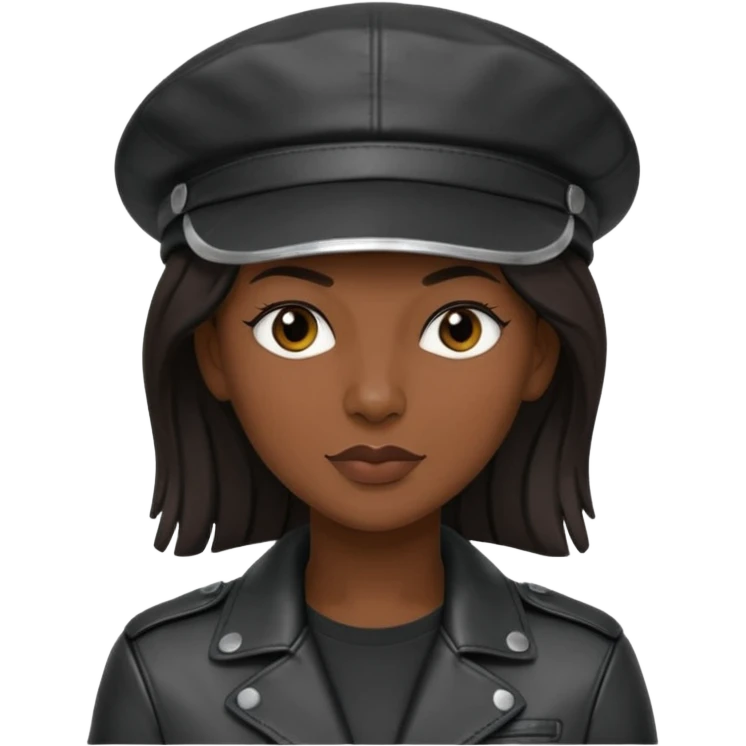 a leather Dom lesbian woman in her 40s with a black leather cap and black leather jacket emoji