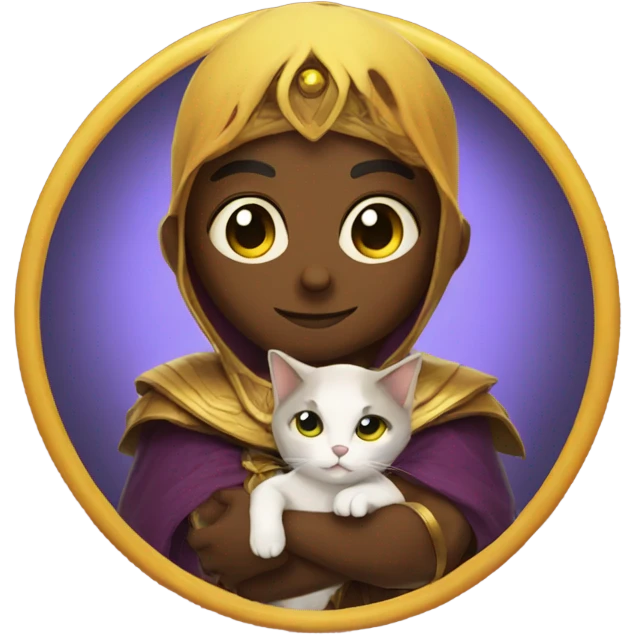 A sun warlock who is holding a kitten emoji