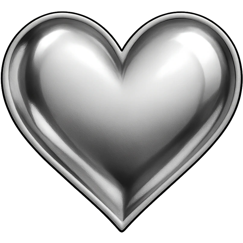 heart with a chrome silver finish, clean digital illustration emoji