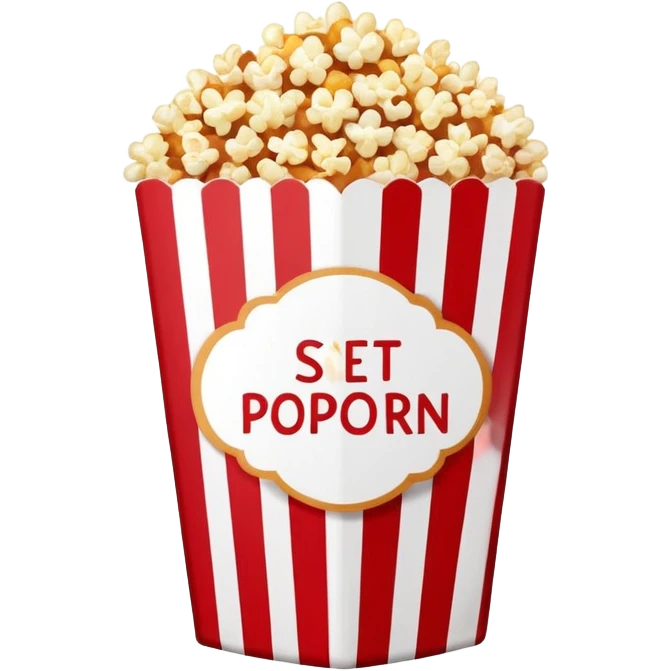 minimalist sweet popcorn emoji style, red and white popcorn box, caramel popcorn emoji