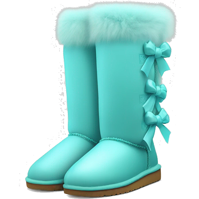Realistic pair of tiffany blue fur Ugg boots  with ribbon bows. emoji