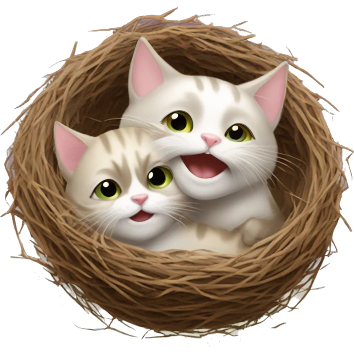 two happy cats in a bird's nest emoji
