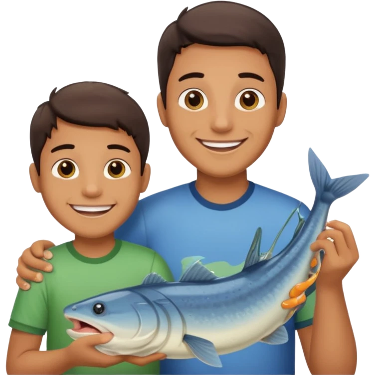 Father and son happy after catching a catfish emoji
