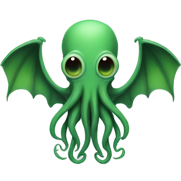 Cthulhu in a T-pose, with a simple, cute appearance, tentacled face, small wings, and slightly menacing eyes. emoji