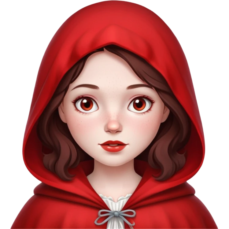 Little red riding hood, pale skin with freckles dark brown hair emoji