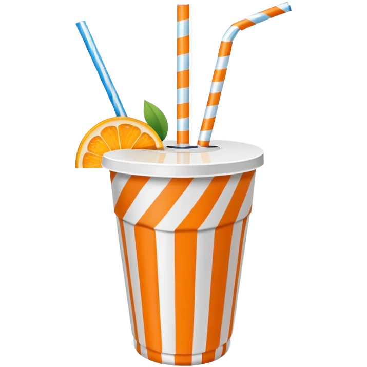 orange fruit with white & blue striped paper straw emoji