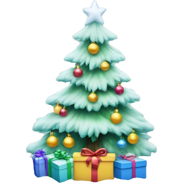 frosted christmas tree with presents underneath emoji