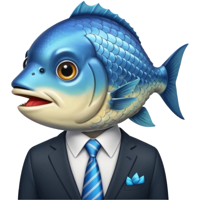 fish wearing suit, look up, shows only fish head emoji