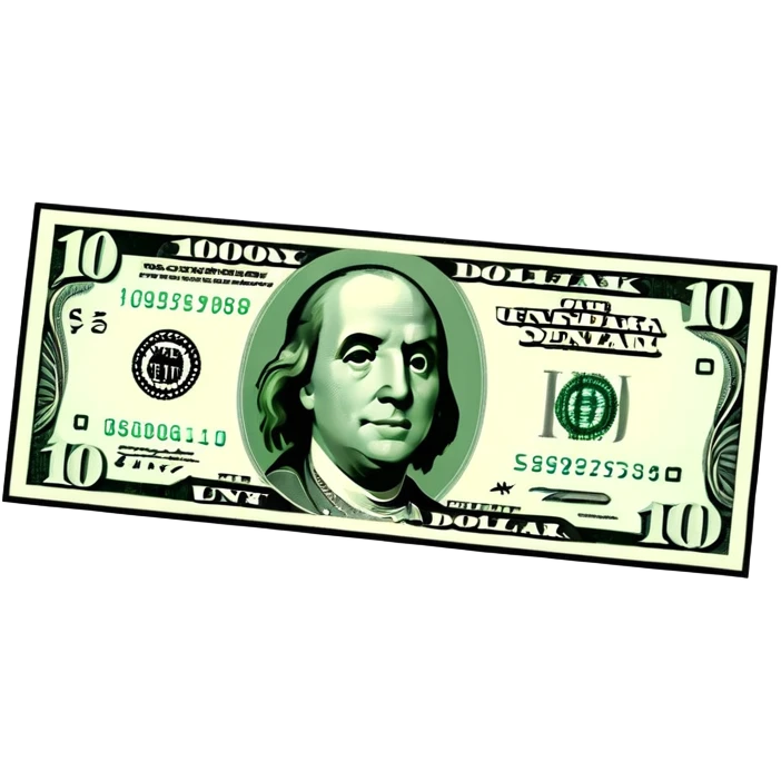 3D realistic US 100 dollar bill sticker, slight perspective, centered, clean cutout, transparent background, no text, no watermark emoji