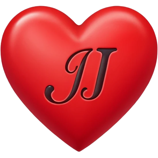 Cursive J initial in read heart emoji