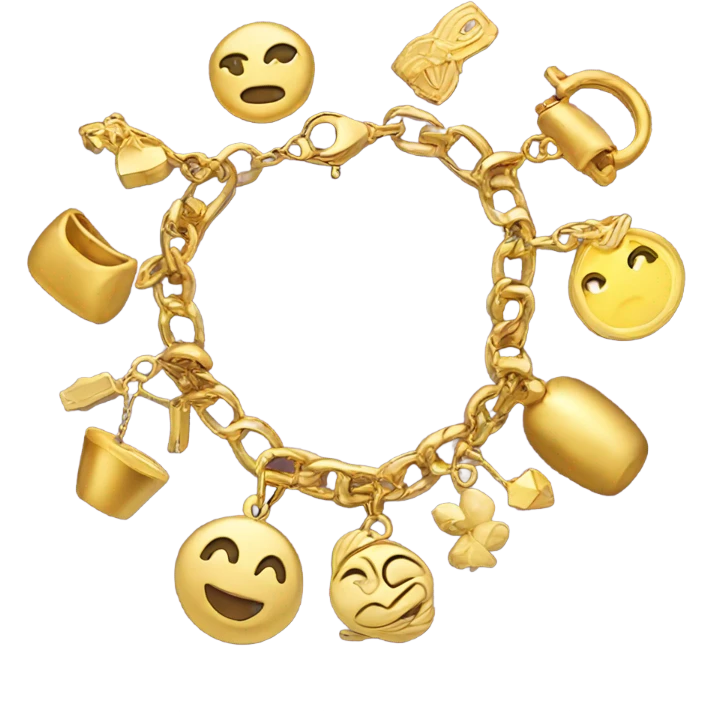 Realistic, gold charm bracelet with gold charms emoji