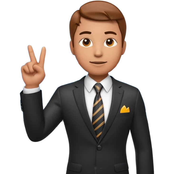 A stylized 3D emoji icon of a male financial analyst in a sharp formal suit and tie. He has a confident, speaking expression and is pointing his finger back towards a large digital screen behind him. The screen is glowing with complex financial line graphs, upward arrow trends. emoji