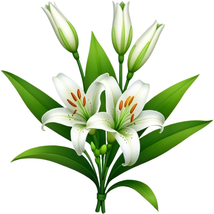 bouquet White Lily, luxuriant, stem, leaf, bud emoji