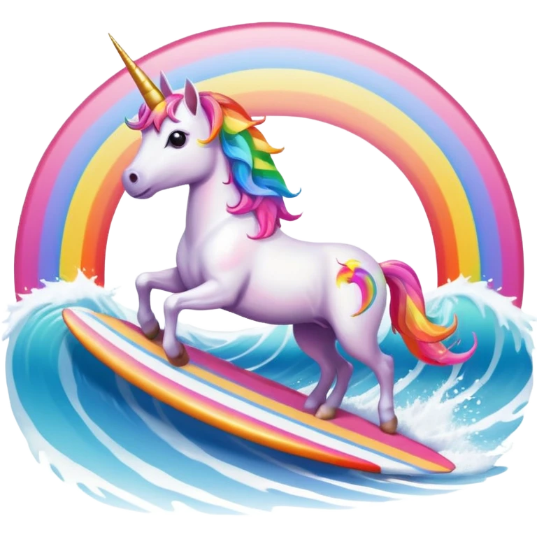 unicorn surfing with rainbow sunset  emoji