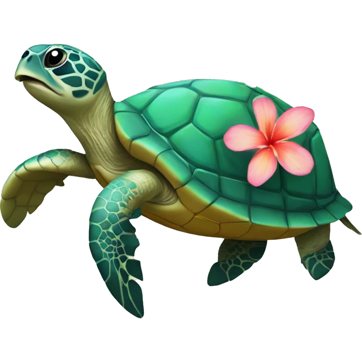 Sea turtle with Hawaiian flower emoji