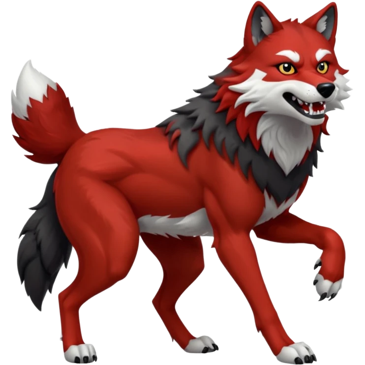 Full body red and black wolf with white accents  emoji