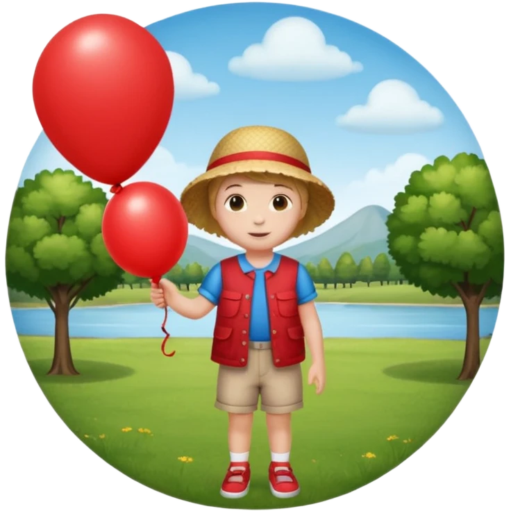Child + balloon, Park Visitor, with park background, cicrle style frame. emoji