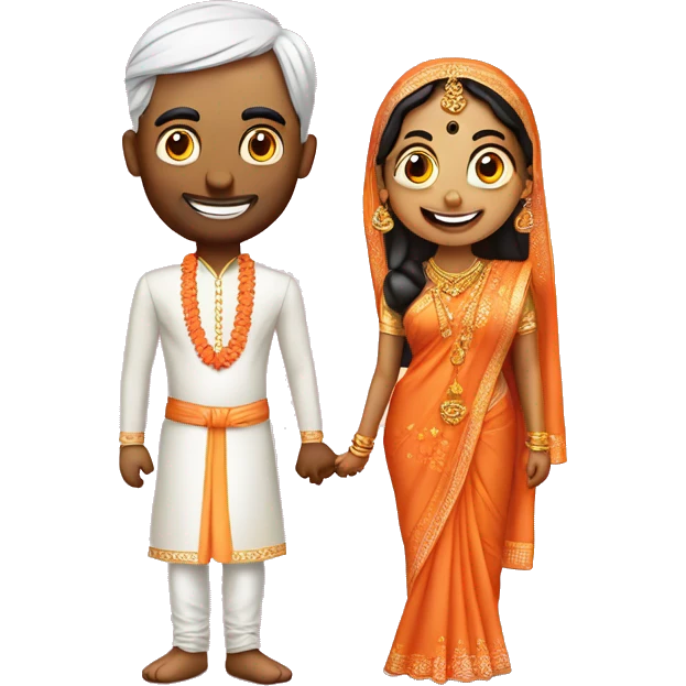 a man and woman saying vanakkam in hindu wedding emoji