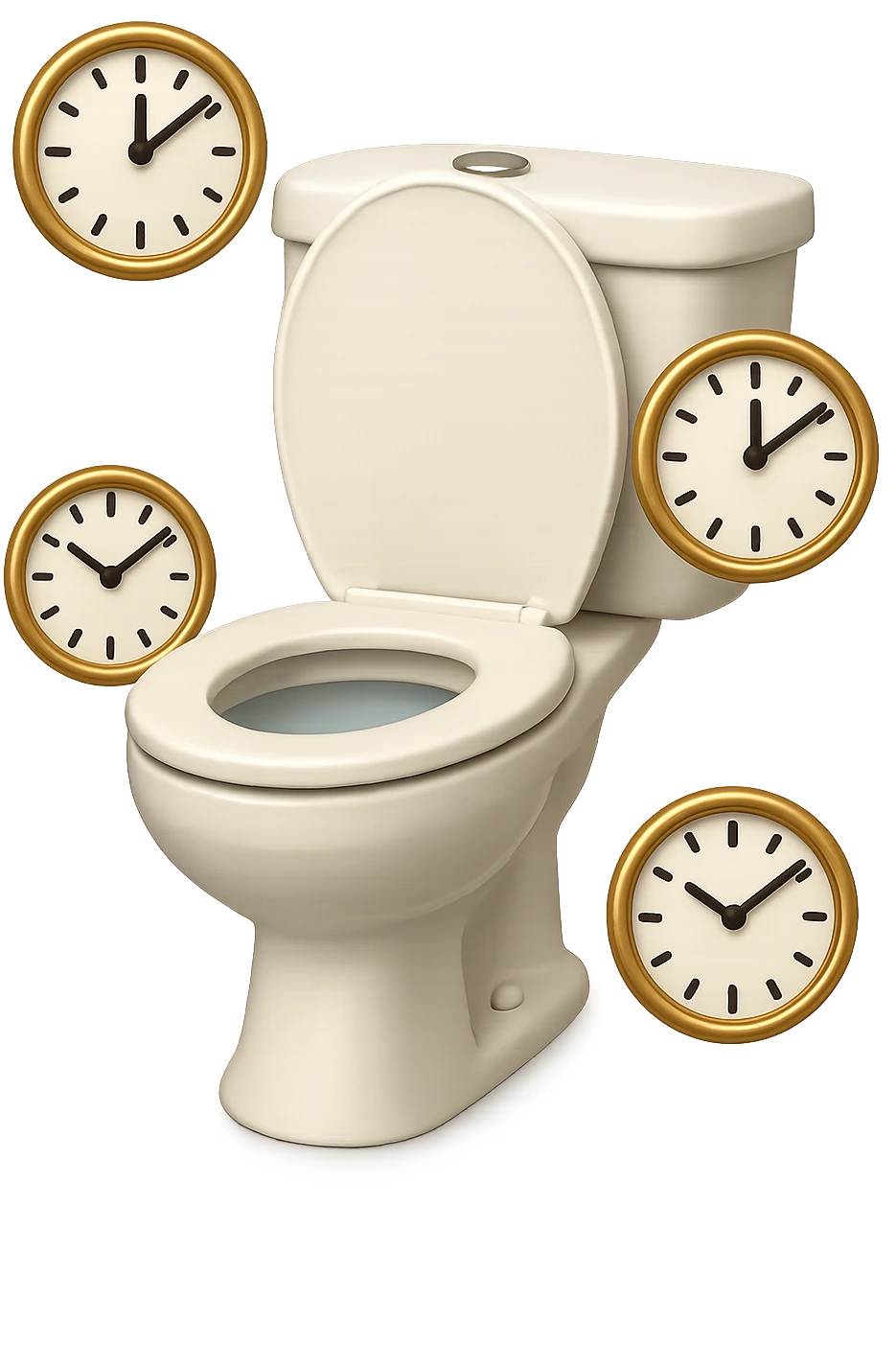 emoji stile iphone di un wc con orologi che gli fluttuano intorno, iperrealistico 4k emoji