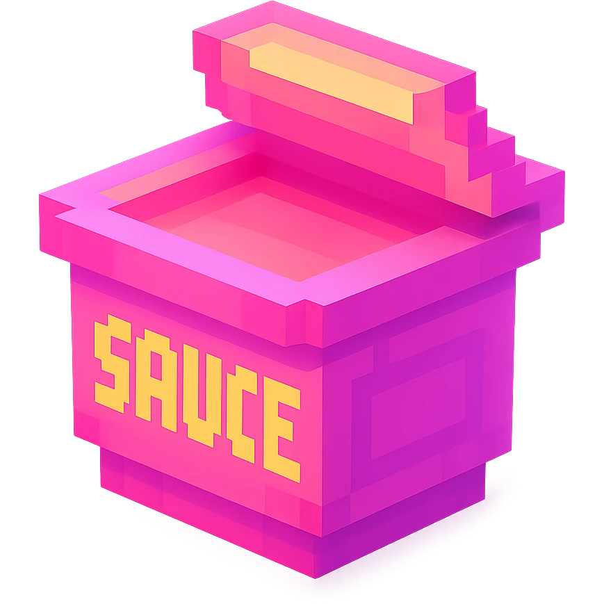 сделай соус из фастфуда розовый светящийся с надписью sauce, no background  emoji
