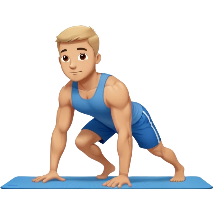 buff man blue shorts doing plank exercise on yoga mat emoji