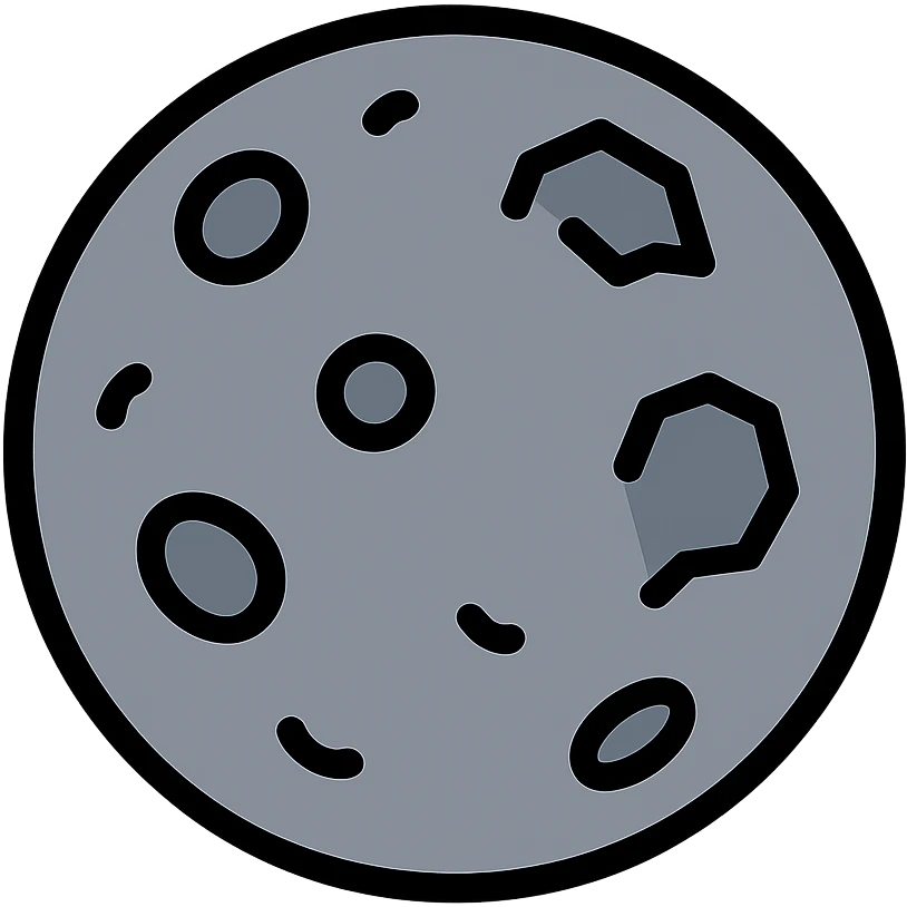 planet emoji, round, rocky gray, covered in pitted marks and rough patches emoji
