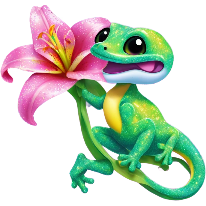 Lisa frank glitter gecko with a lily emoji