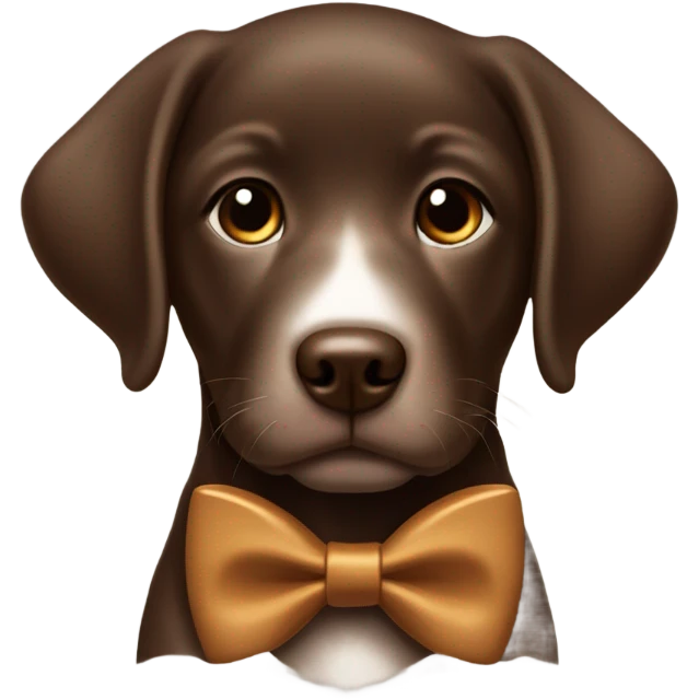 Chocolate labrador cute puppy with small white patch of fur on chest and rich caramel bow tie  emoji