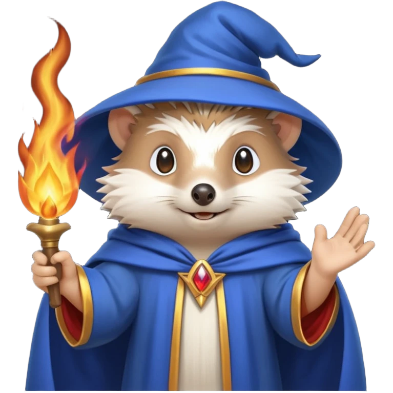 wizard hedgehog summons fire in one hand blue cape emoji