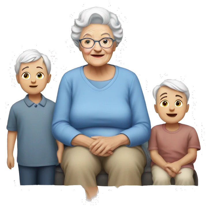 White Grandma With Four grand childs emoji